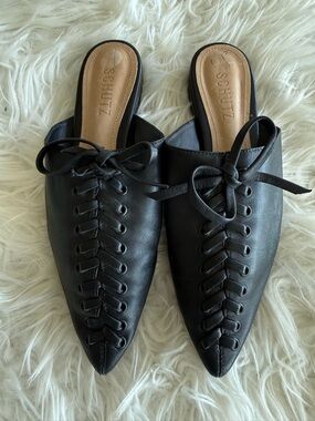 Schutz Lace Up Pointed Mules